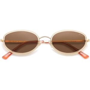 imageSOJOS Retro Trendy Oval Polarized Sunglasses for Women Men 90s Vintage Circle Round Sunnies SJ1248Light BrownBrown
