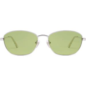 imageSOJOS Retro Oval Polarized Sunglasses for Women Men Vintage 90s Style Womens Mens Sunnies Sun Glasses SJ1245SilverLight Green