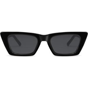 imageSOJOS Trendy Rectangle Polarized Sunglasses for Women Men Retro Narrow Cateye Sunnies SJ2354BlackGrey