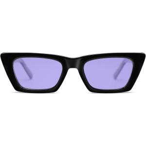 imageSOJOS Trendy Rectangle Polarized Sunglasses for Women Men Retro Narrow Cateye Sunnies SJ2354BlackPurple Tint