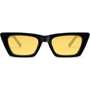 imageSOJOS Trendy Rectangle Polarized Sunglasses for Women Men Retro Narrow Cateye Sunnies SJ2354BlackYellow  Night Vision