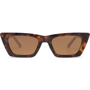 imageSOJOS Trendy Rectangle Polarized Sunglasses for Women Men Retro Narrow Cateye Sunnies SJ2354Brown TortoiseBrown