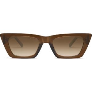imageSOJOS Trendy Rectangle Polarized Sunglasses for Women Men Retro Narrow Cateye Sunnies SJ2354Dark BrownGradient Brown