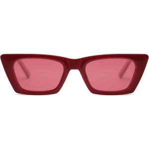 imageSOJOS Trendy Rectangle Polarized Sunglasses for Women Men Retro Narrow Cateye Sunnies SJ2354RedRed Tint