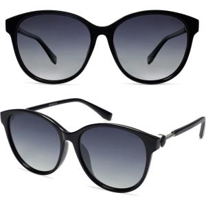 imageSOJOS Trendy Round Polarized Sunglasses for Women Fashion UV400 Protection Lens Womens Sunnies Sunglasses SJ2147 with Black FrameGrey Grading Lens