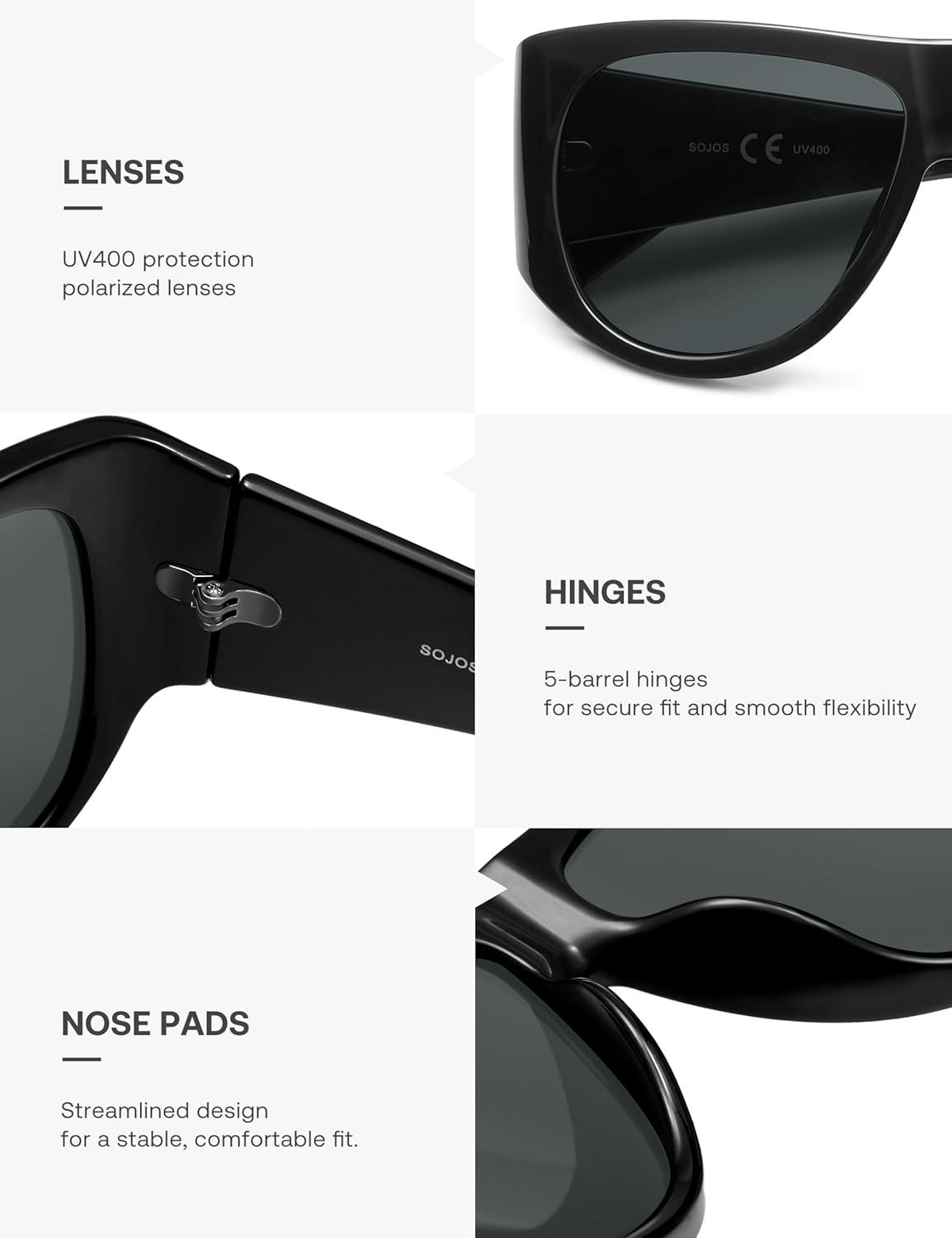 imageSOJOS Vintage Retro Oversized Big Aviator Polarized Sunglasses Womens Men SJ2615Black Frame Grey Lens