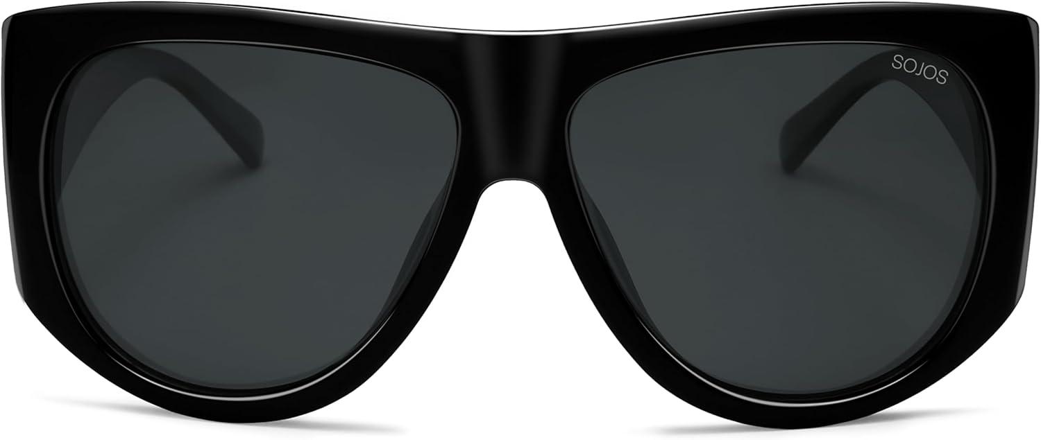 imageSOJOS Vintage Retro Oversized Big Aviator Polarized Sunglasses Womens Men SJ2615Black Frame Grey Lens