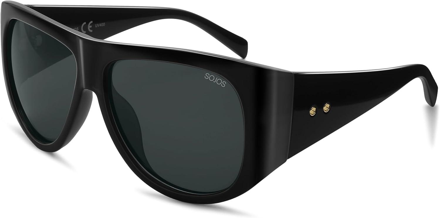 imageSOJOS Vintage Retro Oversized Big Aviator Polarized Sunglasses Womens Men SJ2615Black Frame Grey Lens