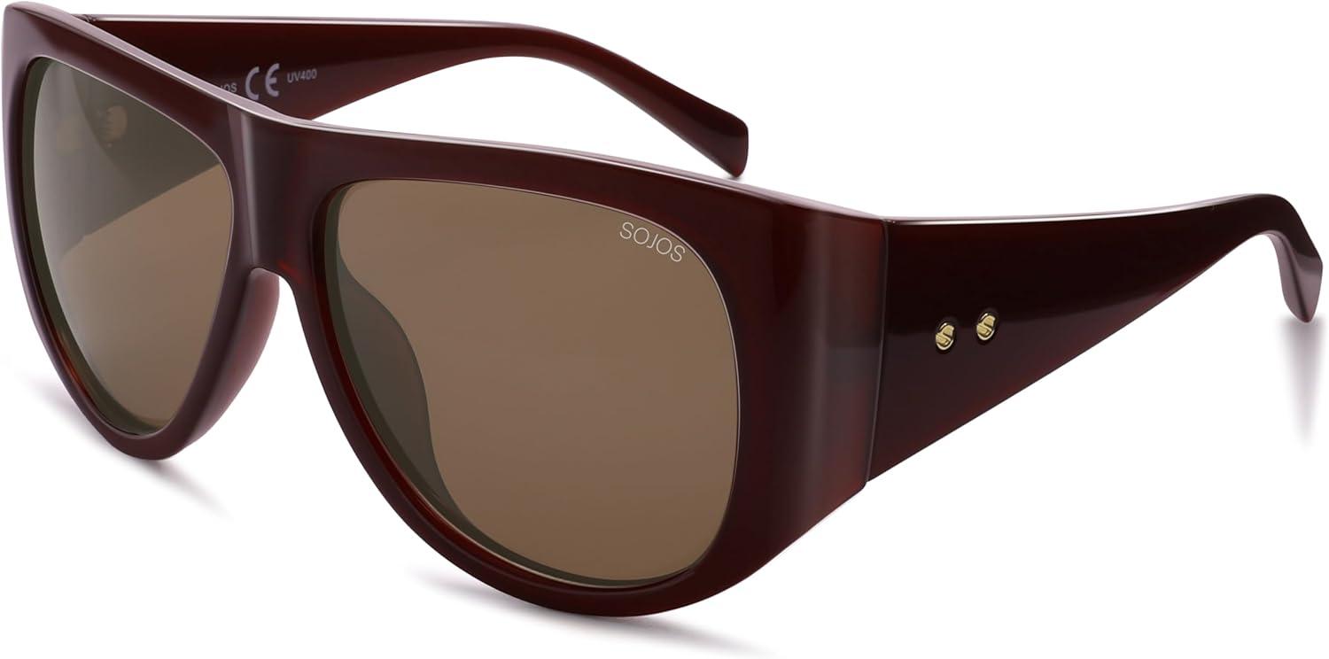 imageSOJOS Vintage Retro Oversized Big Aviator Polarized Sunglasses Womens Men SJ2615Brown Frame Brown Lens
