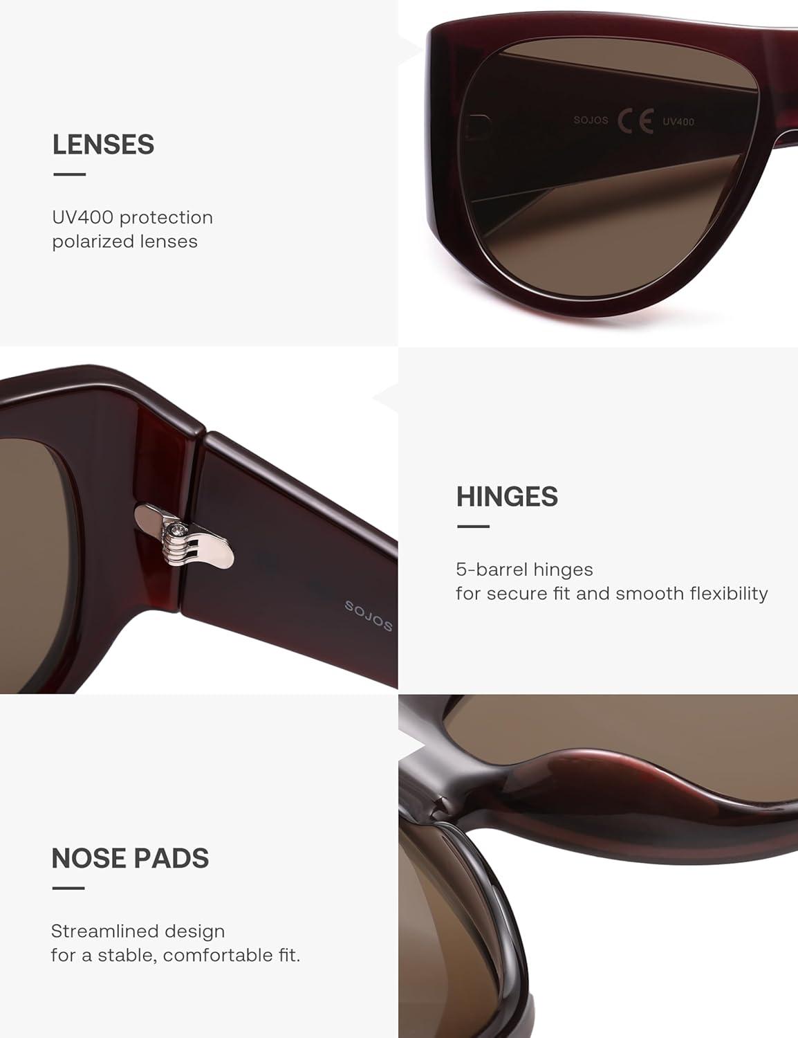 imageSOJOS Vintage Retro Oversized Big Aviator Polarized Sunglasses Womens Men SJ2615Brown Frame Brown Lens