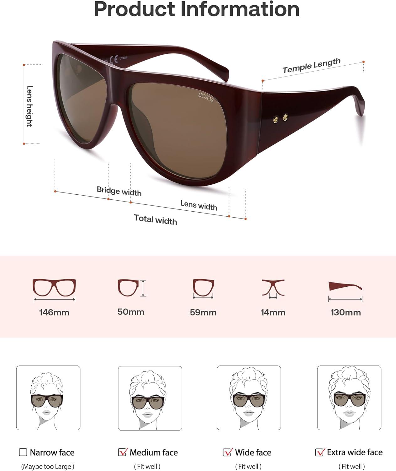 imageSOJOS Vintage Retro Oversized Big Aviator Polarized Sunglasses Womens Men SJ2615Brown Frame Brown Lens