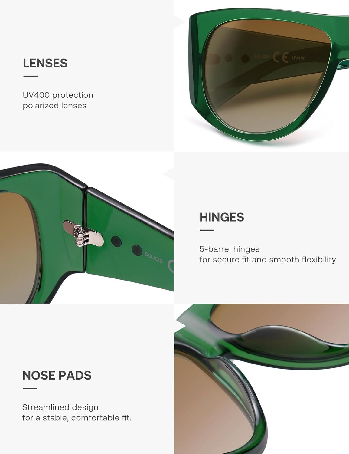 imageSOJOS Vintage Retro Oversized Big Aviator Polarized Sunglasses Womens Men SJ2615Green Frame Brown Grading Lens