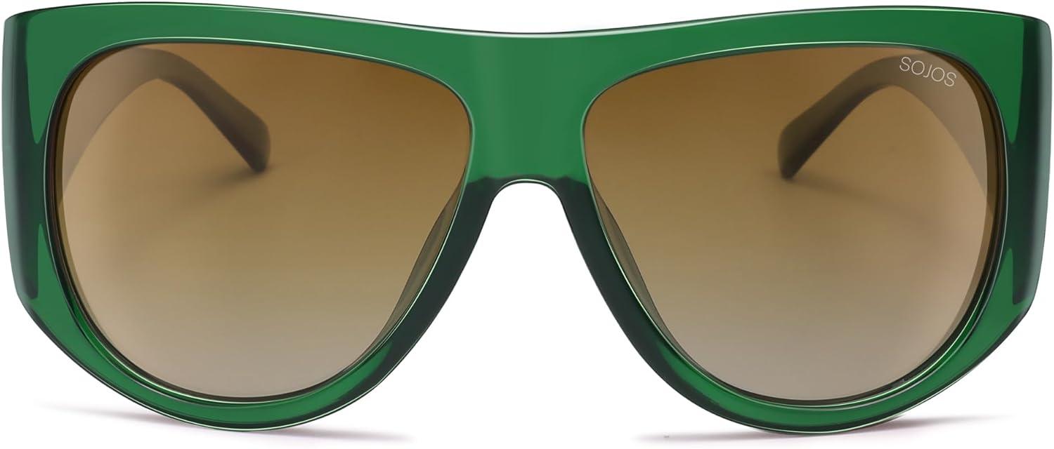 imageSOJOS Vintage Retro Oversized Big Aviator Polarized Sunglasses Womens Men SJ2615Green Frame Brown Grading Lens