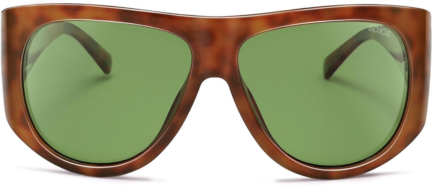 imageSOJOS Vintage Retro Oversized Big Aviator Polarized Sunglasses Womens Men SJ2615Yellow Tortoise Frame Green Lens