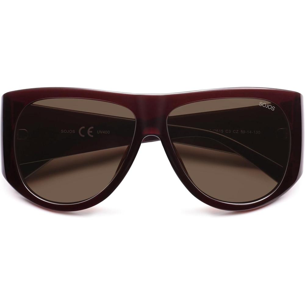 imageSOJOS Vintage Retro Oversized Big Aviator Polarized Sunglasses Womens Men SJ2615Brown Frame Brown Lens