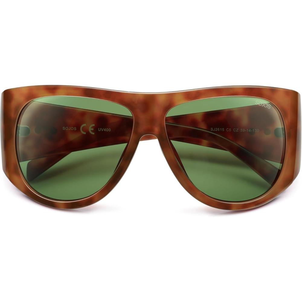 imageSOJOS Vintage Retro Oversized Big Aviator Polarized Sunglasses Womens Men SJ2615Yellow Tortoise Frame Green Lens