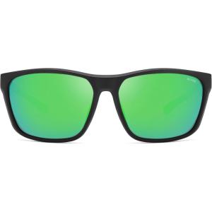 imageSOJOS Polarized Square Sunglasses Men Womens TR90 Lightweight Frame UV Protection ShadesMatte BlackGreen Mirrored