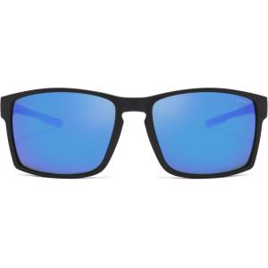 imageSOJOS Polarized Sunglasses for Driving Outdoor Sports  Square UV Protection Shades Men WomenMatte BlackBlue Mirrored