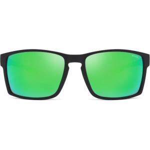 imageSOJOS Polarized Sunglasses for Driving Outdoor Sports  Square UV Protection Shades Men WomenMatte BlackGreen Mirrored