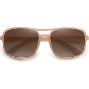 imageSOJOS Polarized Wrap Around Aviator Sunglasses for Women Men Retro Rectangle UV400 Womens Vintange Sports Sun Glasses SJ2269 White Milky Light Brown Frame Brown Lens