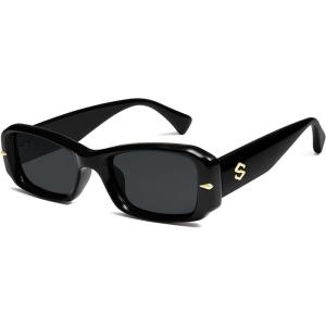 imageSOJOS Retro Rectangle Polarized Sunglasses Women Men 90s Sunnies UV Protection Womens Mens Sun Glasses SJ2366BlackGrey