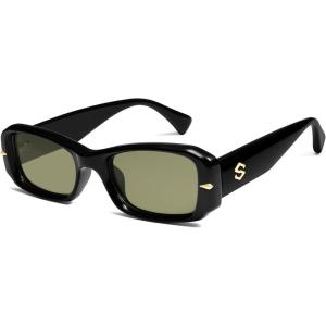 imageSOJOS Retro Rectangle Polarized Sunglasses Women Men 90s Sunnies UV Protection Womens Mens Sun Glasses SJ2366BlackLight Green