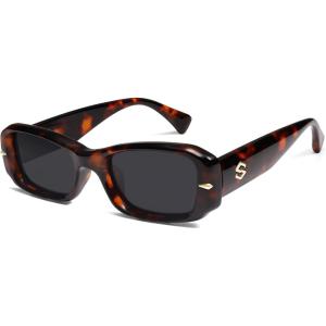 imageSOJOS Retro Rectangle Polarized Sunglasses Women Men 90s Sunnies UV Protection Womens Mens Sun Glasses SJ2366TortoiseGrey