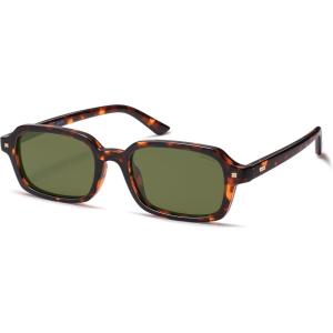 imageSOJOS Trendy Rectangle Polarized Sunglasses for Women Men Retro Small Thin Slim Narrow Square Sunnies SJ2610Bright TortoiseDark Green