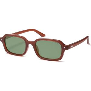 imageSOJOS Trendy Rectangle Polarized Sunglasses for Women Men Retro Small Thin Slim Narrow Square Sunnies SJ2610Caramel BrownDark Green