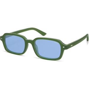 imageSOJOS Trendy Rectangle Polarized Sunglasses for Women Men Retro Small Thin Slim Narrow Square Sunnies SJ2610GreenLight Blue Tint