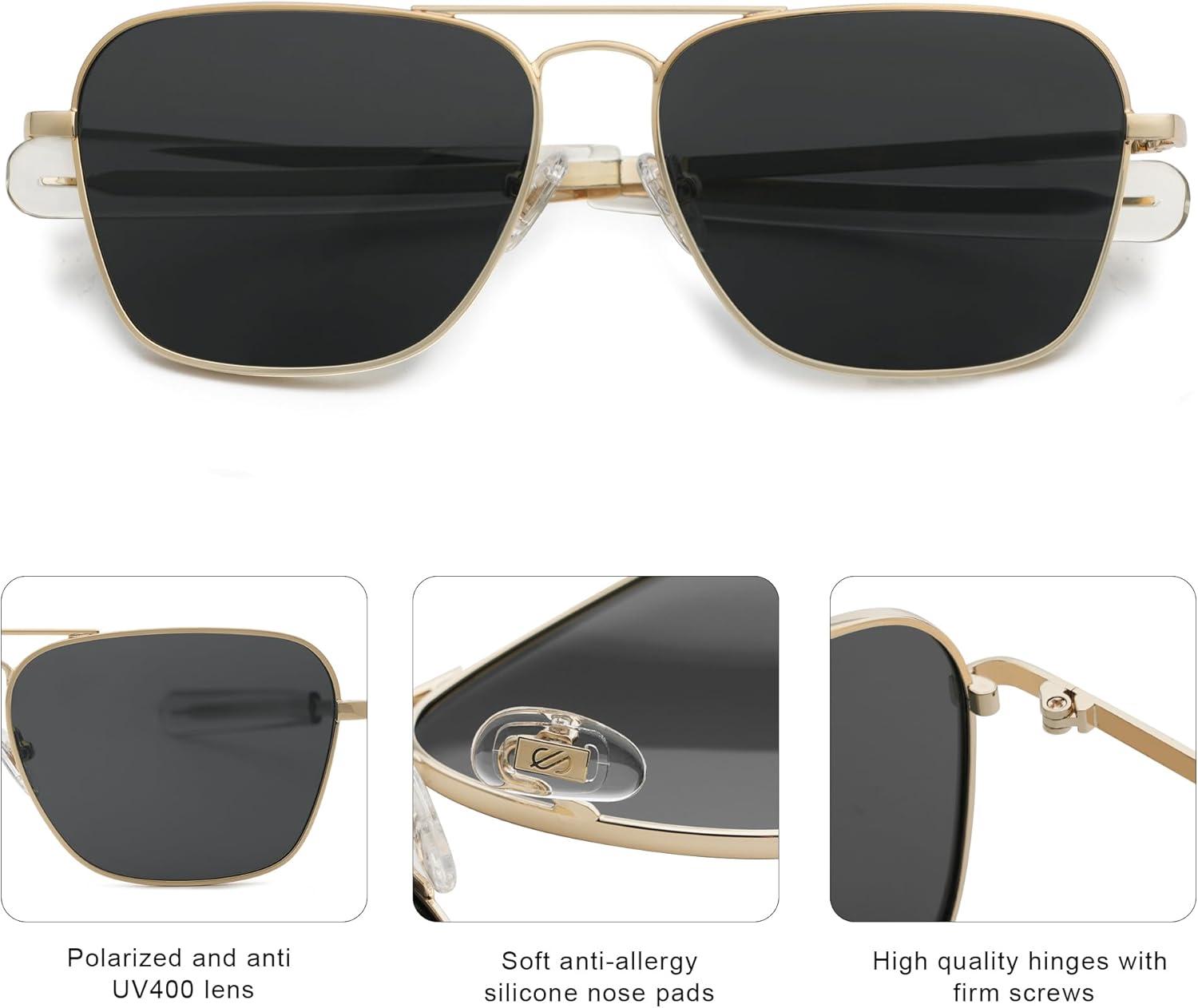 imageSOJOS Classic Retro Rectangle Polarized Sunglasses Womens Mens Vintage UV400 Sunnies SJ1194 GoldGrey