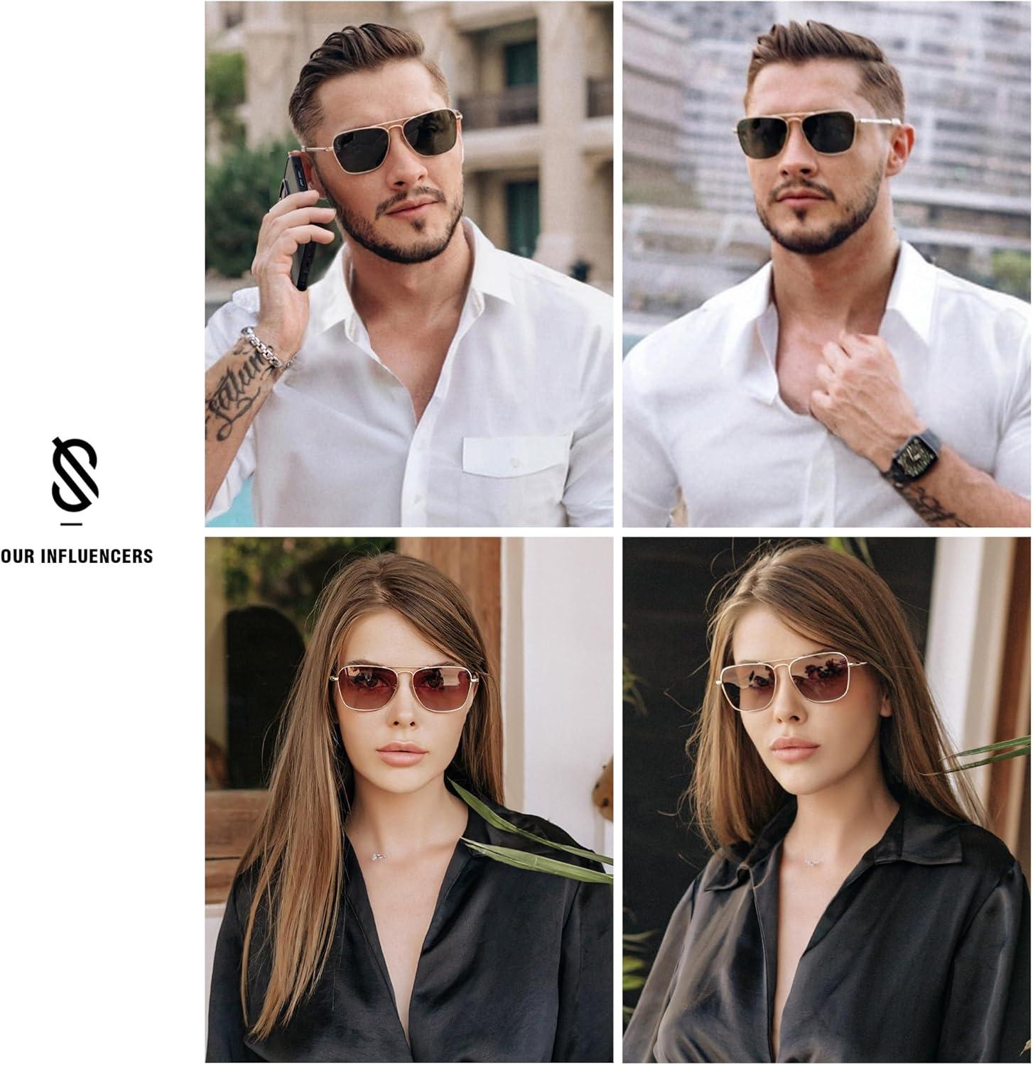 imageSOJOS Classic Retro Rectangle Polarized Sunglasses Womens Mens Vintage UV400 Sunnies SJ1194 GoldGrey