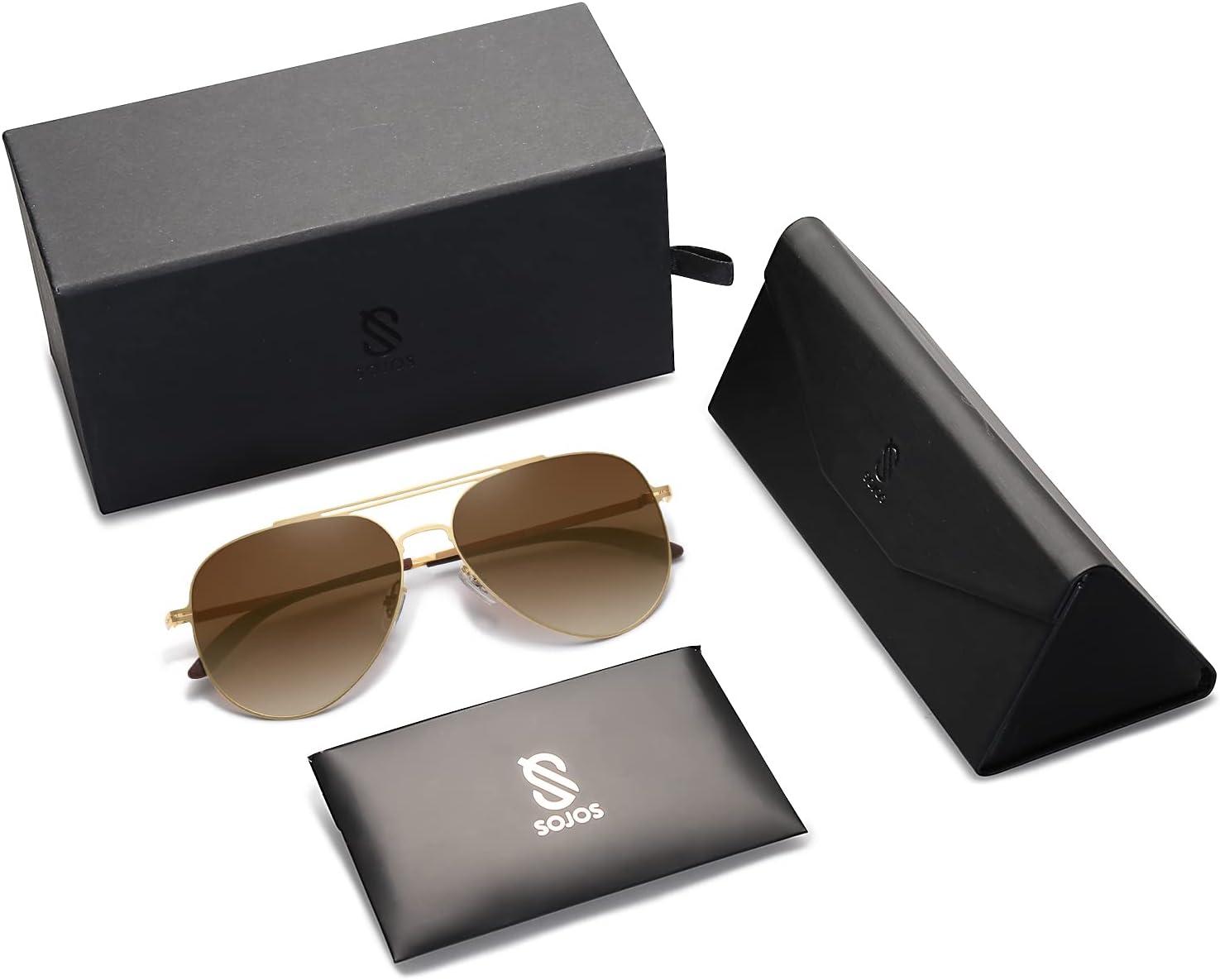 imageSOJOS Retro Aviator Polarized Sunglasses Womens Mens Vintage Shades Classic Metal Sun Glasses UV400 SJ1130A with GoldTaupe Lens