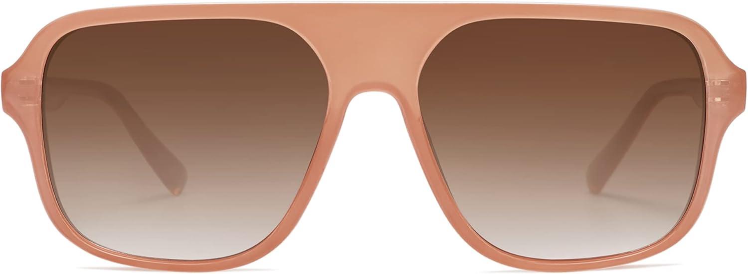 imageSOJOS Retro Aviator Polarized Sunglasses Womens Mens Vintage Square 70s Shades Classic Sun Glasses UV400 SJ2222 with Transparent BrownBrown Lens