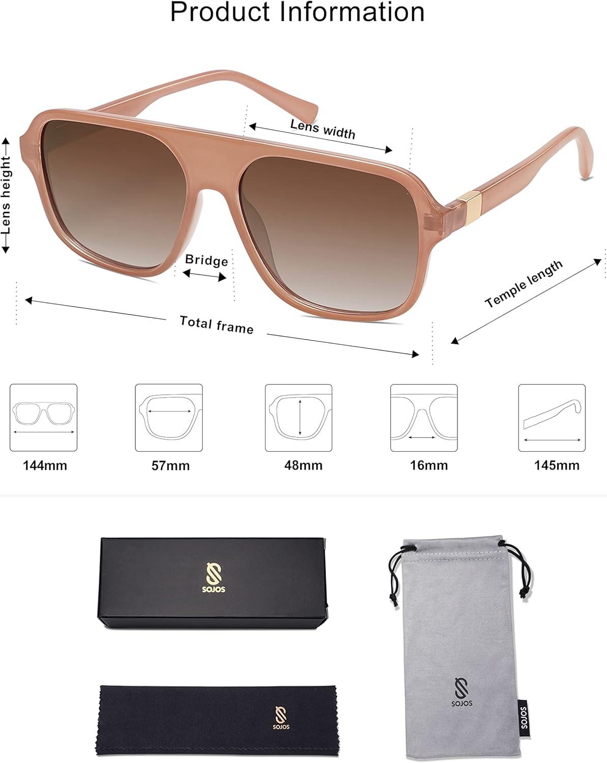 imageSOJOS Retro Aviator Polarized Sunglasses Womens Mens Vintage Square 70s Shades Classic Sun Glasses UV400 SJ2222 with Transparent BrownBrown Lens