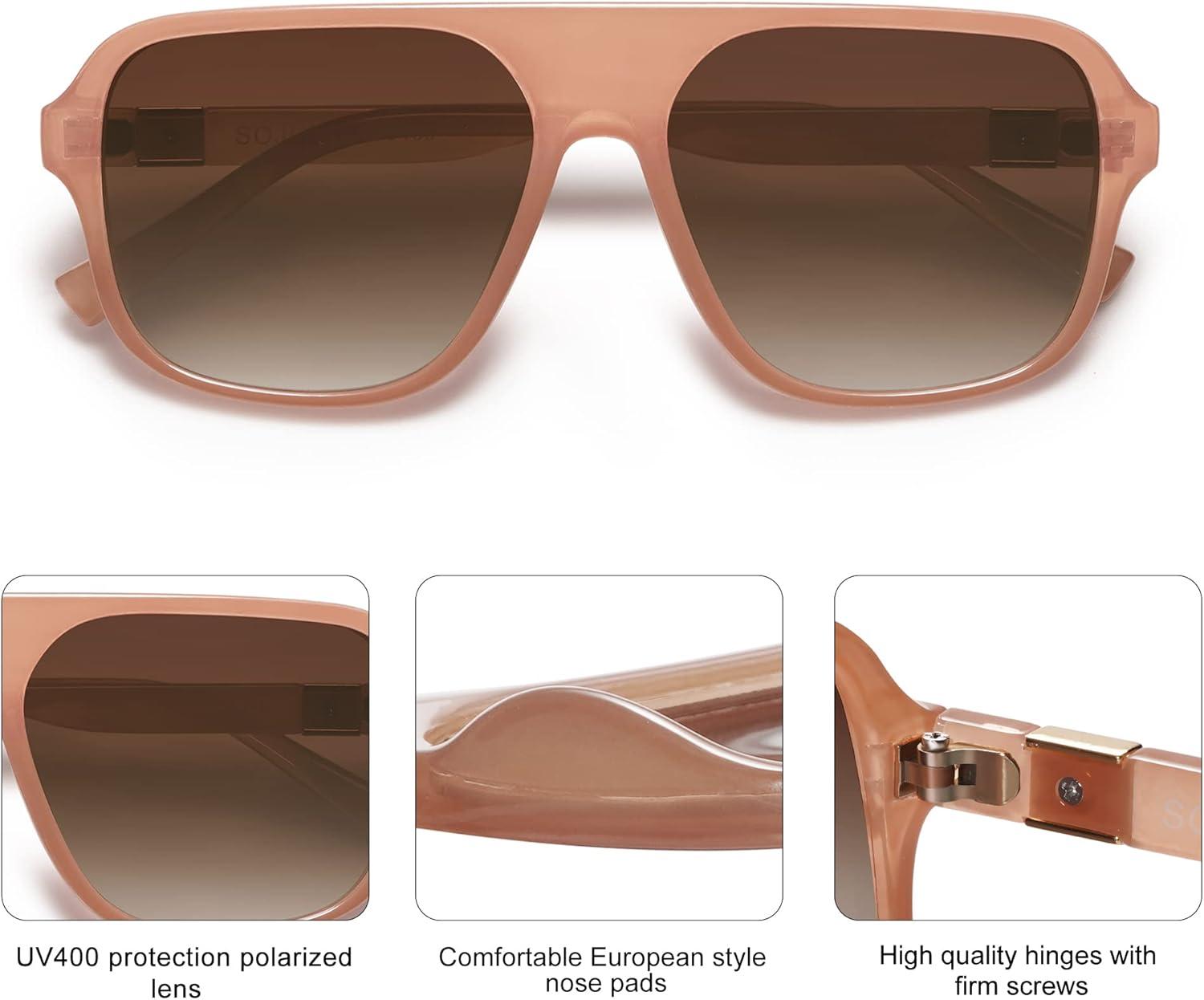 imageSOJOS Retro Aviator Polarized Sunglasses Womens Mens Vintage Square 70s Shades Classic Sun Glasses UV400 SJ2222 with Transparent BrownBrown Lens