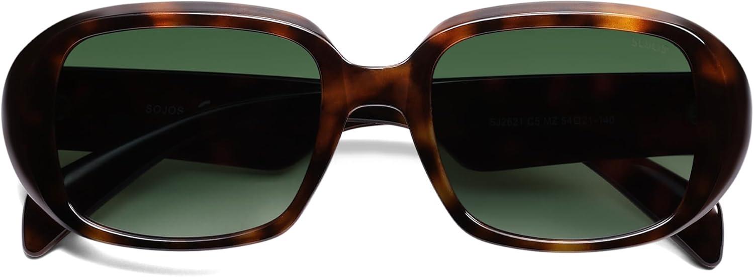 imageSOJOS Retro Oval Polarized Sunglasses for Women Men 90s Vintage UV400 Protection SJ2621Amber Tortoise FrameGreen Lens