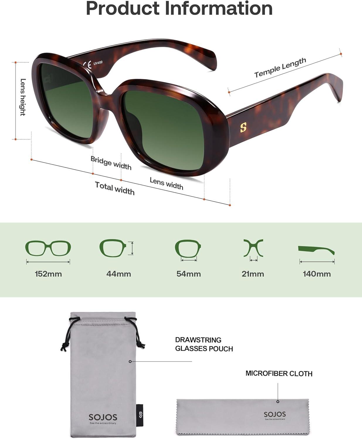 imageSOJOS Retro Oval Polarized Sunglasses for Women Men 90s Vintage UV400 Protection SJ2621Amber Tortoise FrameGreen Lens