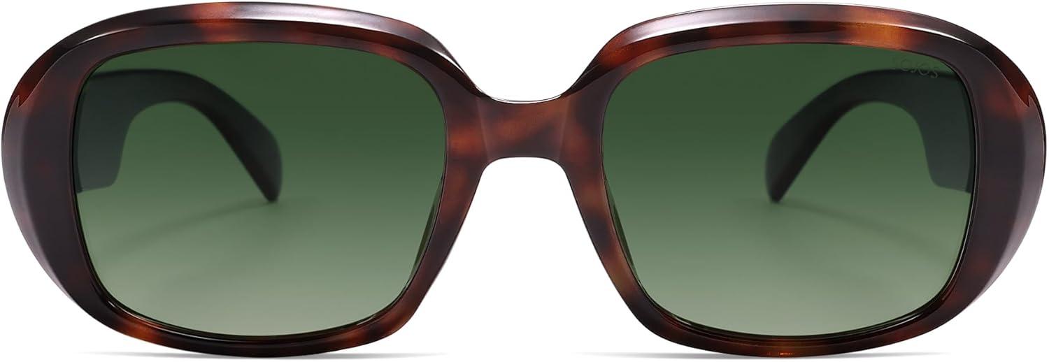 imageSOJOS Retro Oval Polarized Sunglasses for Women Men 90s Vintage UV400 Protection SJ2621Amber Tortoise FrameGreen Lens