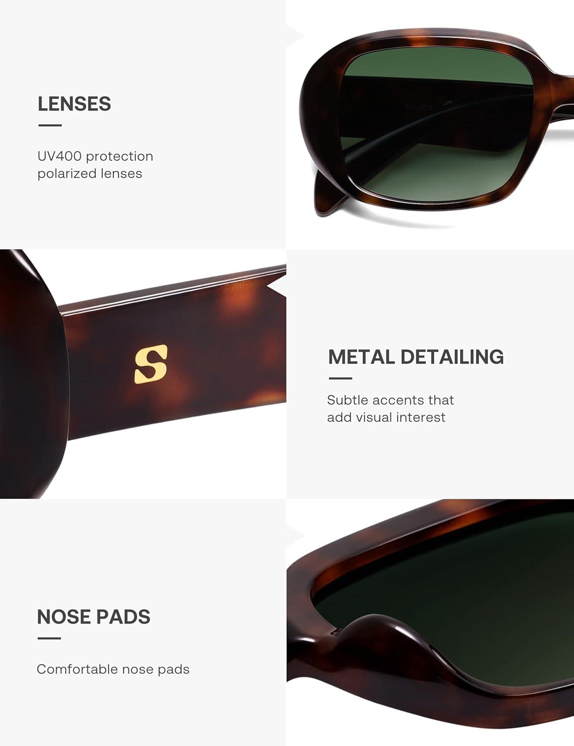 imageSOJOS Retro Oval Polarized Sunglasses for Women Men 90s Vintage UV400 Protection SJ2621Amber Tortoise FrameGreen Lens