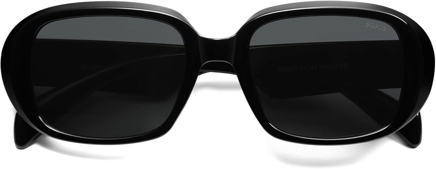 imageSOJOS Retro Oval Polarized Sunglasses for Women Men 90s Vintage UV400 Protection SJ2621Black FrameGrey Lens