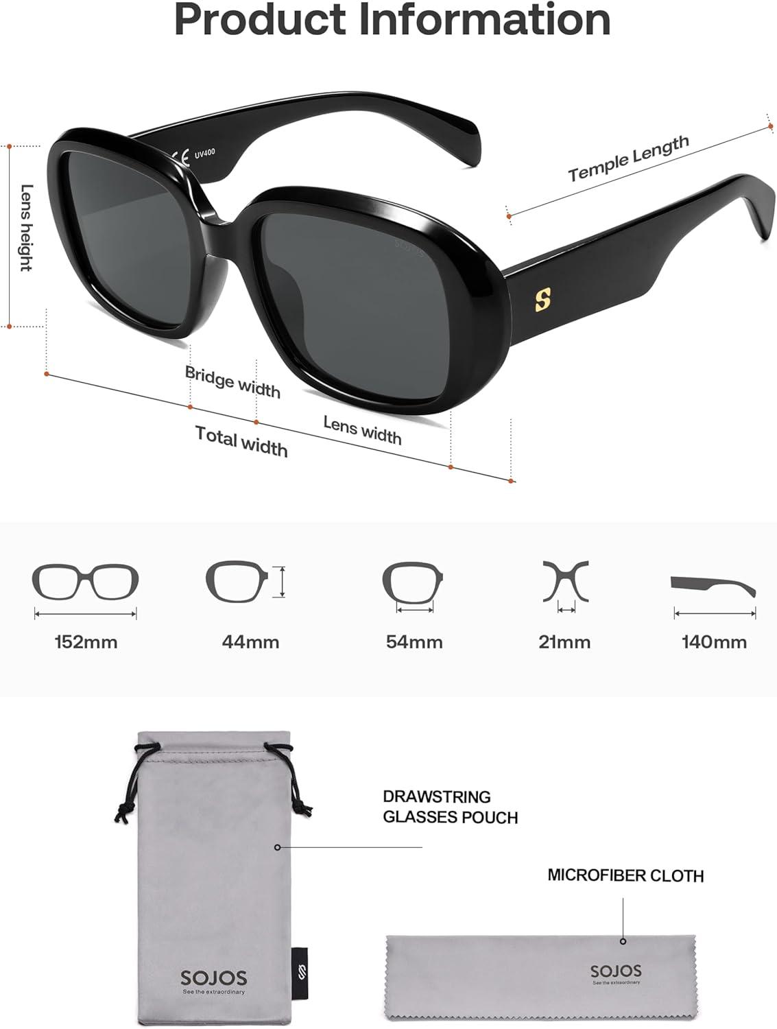 imageSOJOS Retro Oval Polarized Sunglasses for Women Men 90s Vintage UV400 Protection SJ2621Black FrameGrey Lens