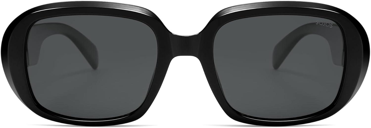 imageSOJOS Retro Oval Polarized Sunglasses for Women Men 90s Vintage UV400 Protection SJ2621Black FrameGrey Lens