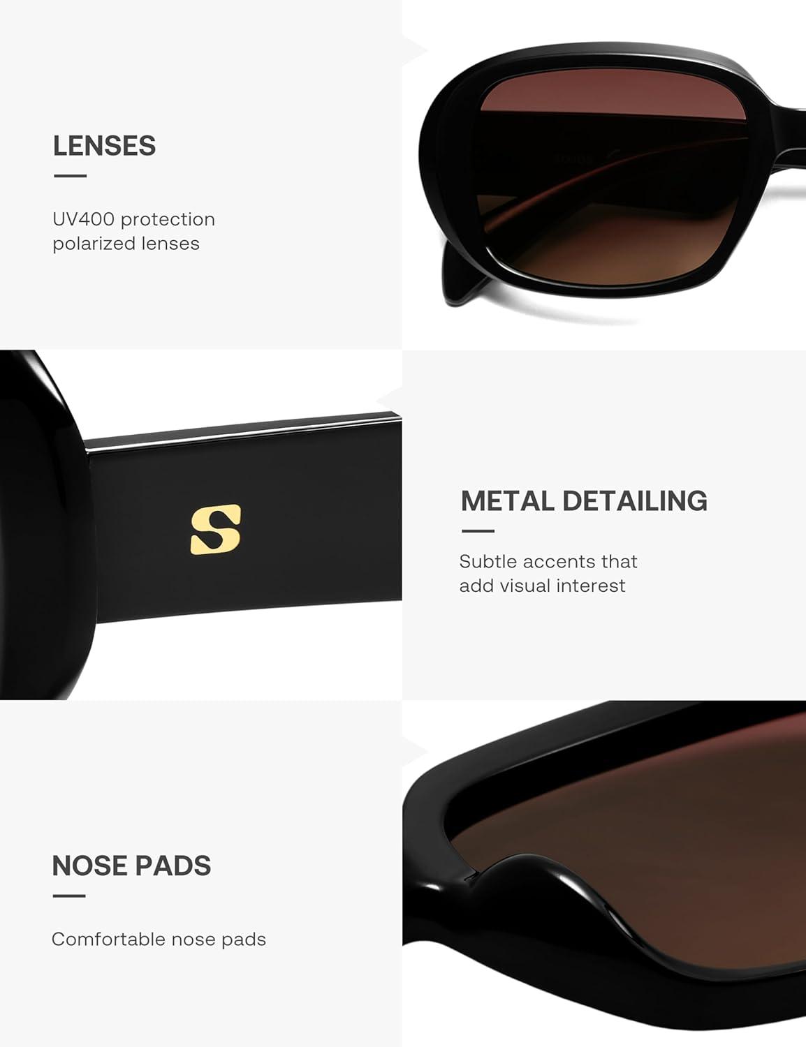 imageSOJOS Retro Oval Polarized Sunglasses for Women Men 90s Vintage UV400 Protection SJ2621Black FrameRed Lens