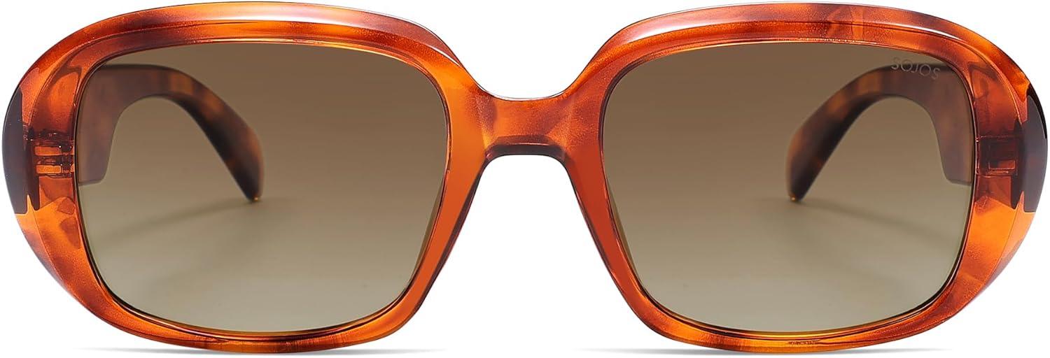 imageSOJOS Retro Oval Polarized Sunglasses for Women Men 90s Vintage UV400 Protection SJ2621Orange Tortoise FrameCoffee Lens