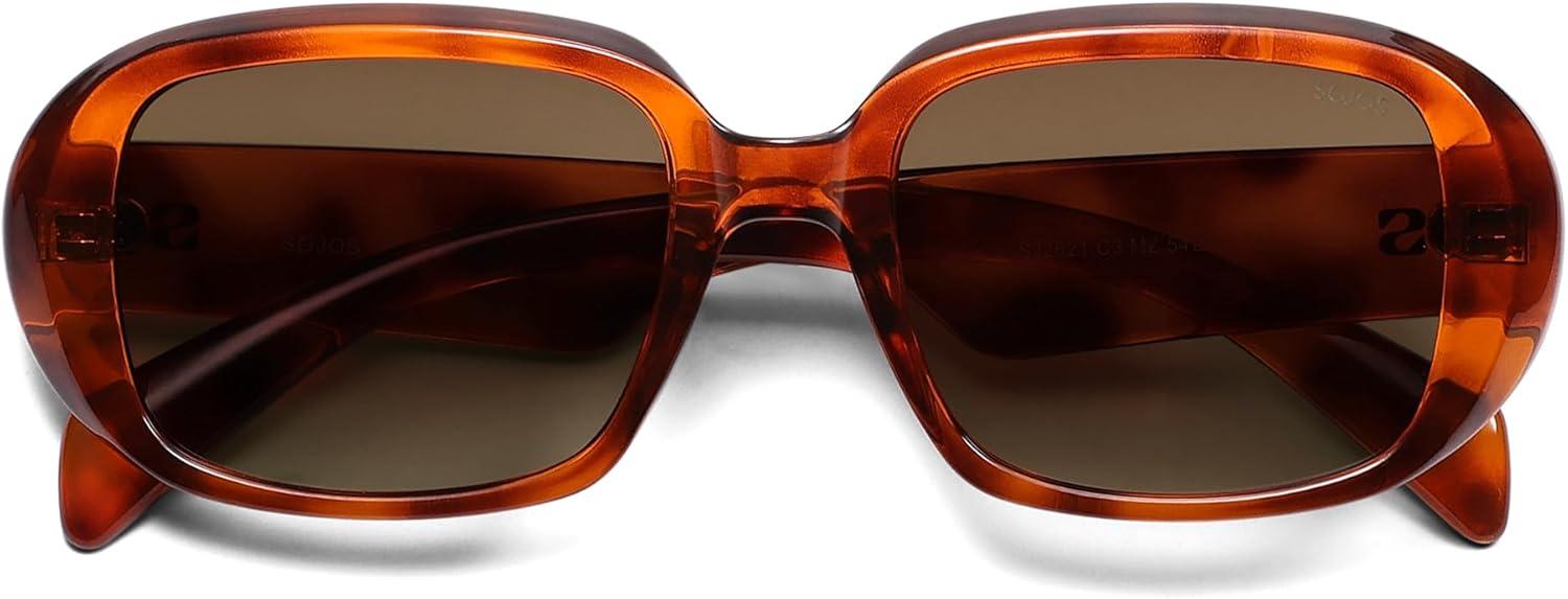 imageSOJOS Retro Oval Polarized Sunglasses for Women Men 90s Vintage UV400 Protection SJ2621Orange Tortoise FrameCoffee Lens