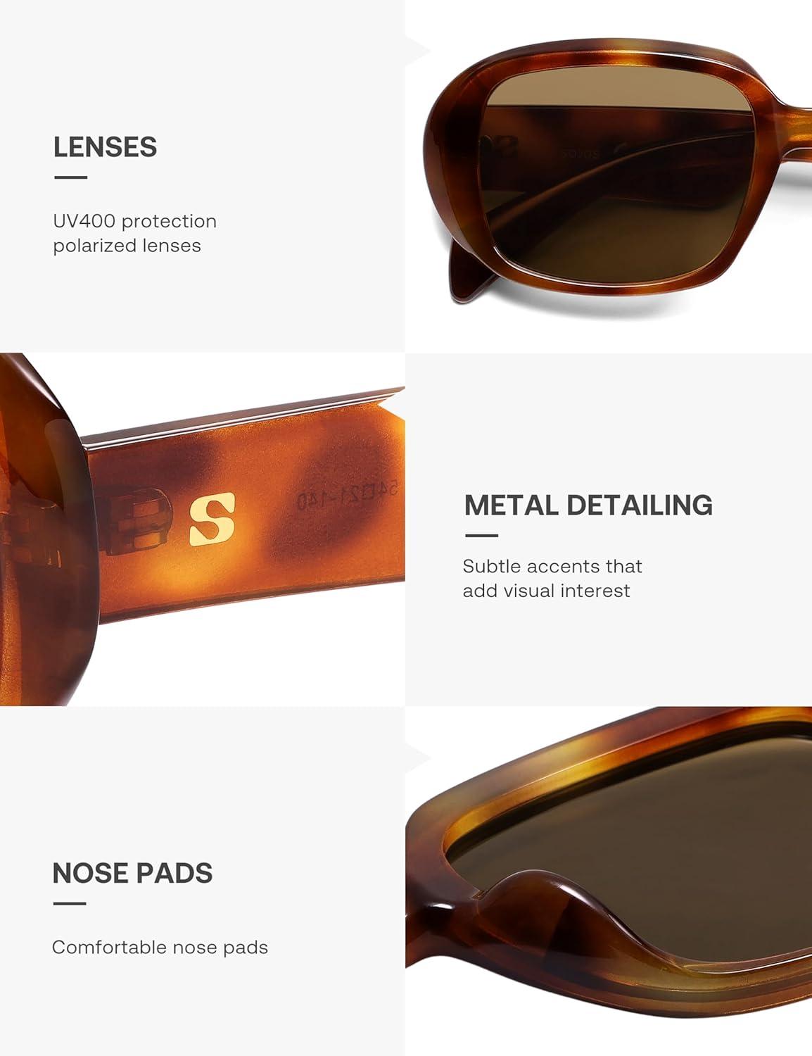 imageSOJOS Retro Oval Polarized Sunglasses for Women Men 90s Vintage UV400 Protection SJ2621Yellow Tortoise FrameBrown Lens