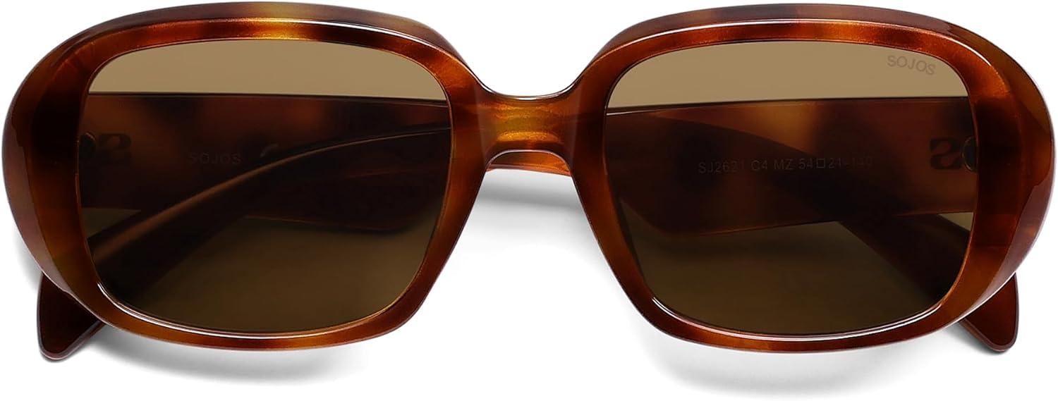 imageSOJOS Retro Oval Polarized Sunglasses for Women Men 90s Vintage UV400 Protection SJ2621Yellow Tortoise FrameBrown Lens