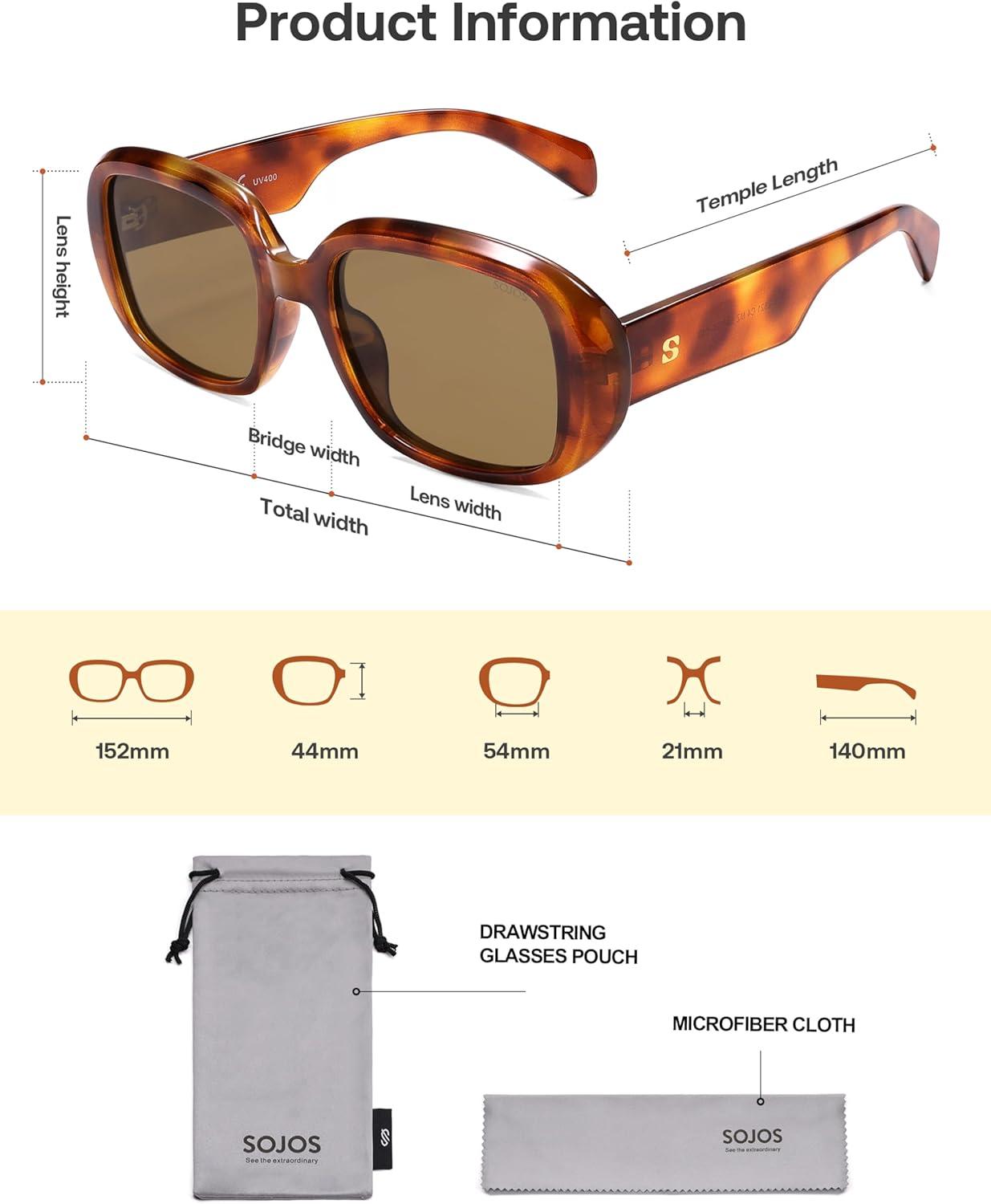imageSOJOS Retro Oval Polarized Sunglasses for Women Men 90s Vintage UV400 Protection SJ2621Yellow Tortoise FrameBrown Lens