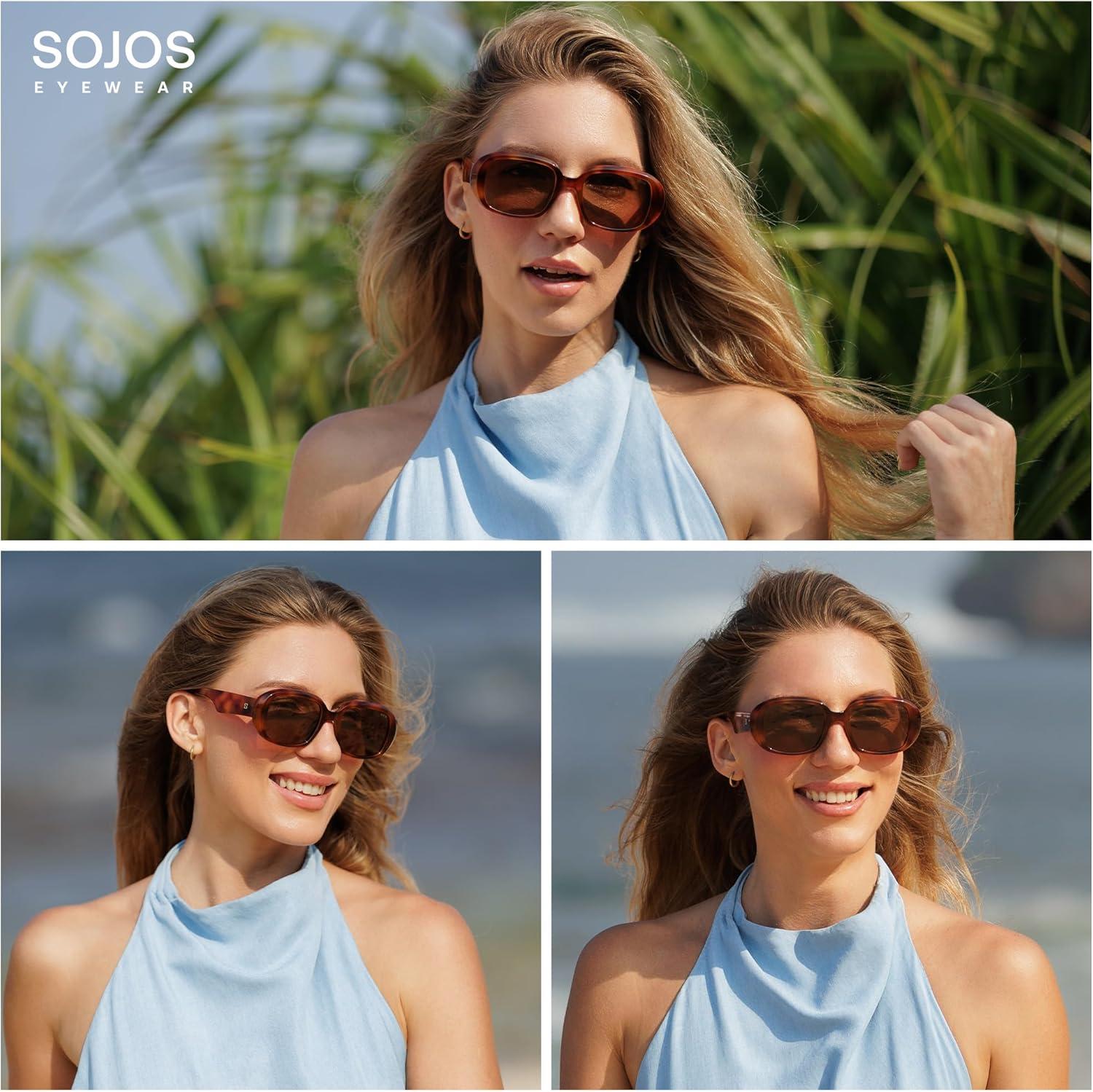imageSOJOS Retro Oval Polarized Sunglasses for Women Men 90s Vintage UV400 Protection SJ2621Yellow Tortoise FrameBrown Lens